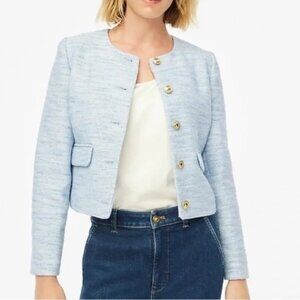 NWOT J. Crew Factory Tweed Lady Jacket Blazer Fresh Air Linear Tweed Blue Size 8